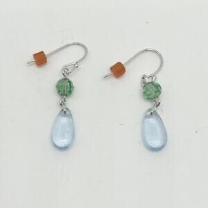 New Sarah Coventry Beaded Dangly Drop Earrings Blue and Green
